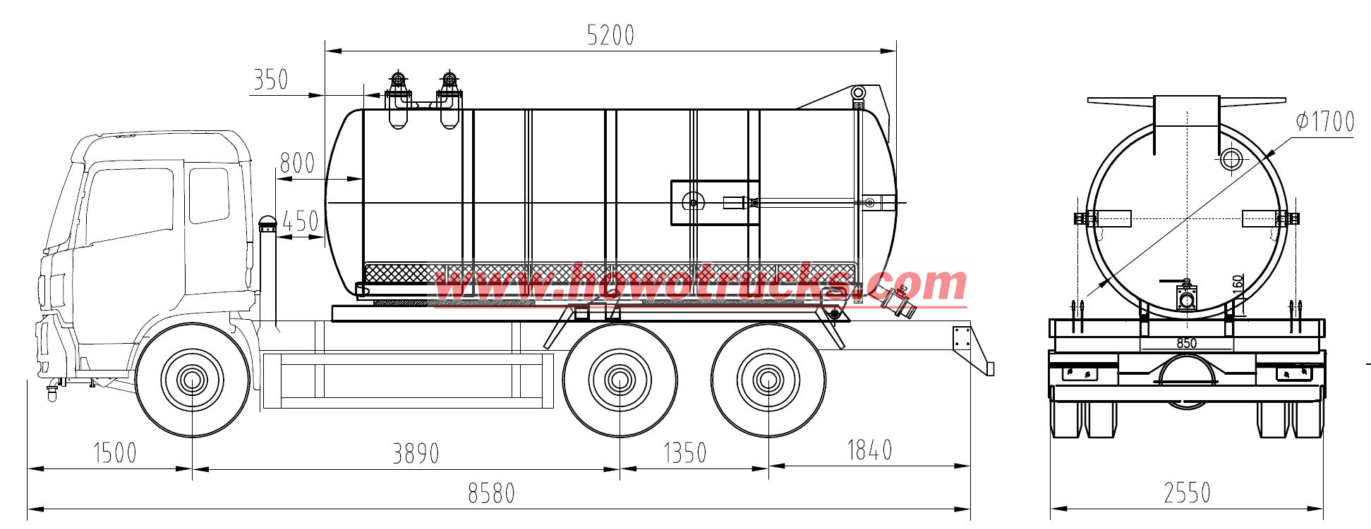 HOWO 6&times;4 septic tank truck drawing