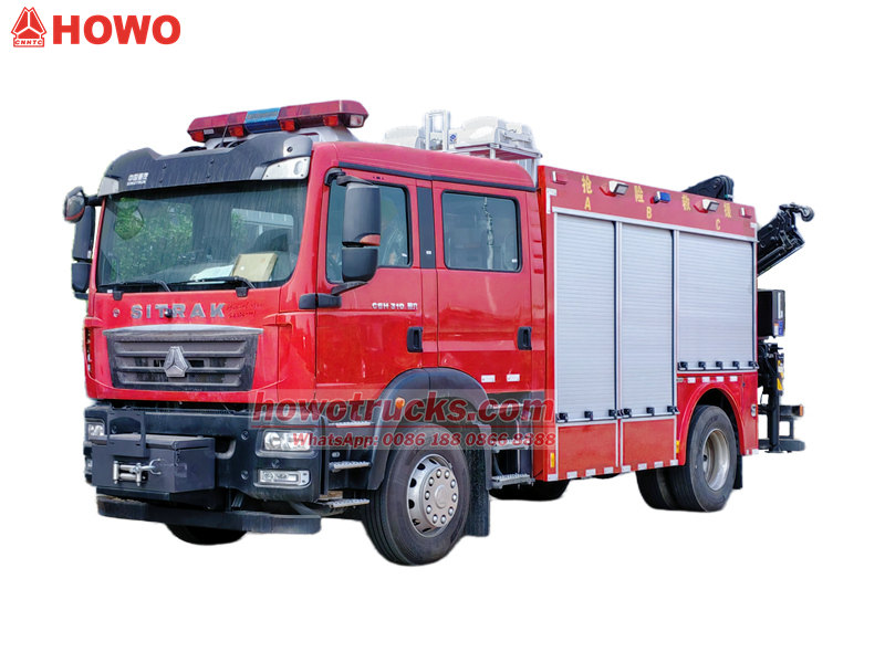 Sinotruk emergency rescue fire truck with crane
